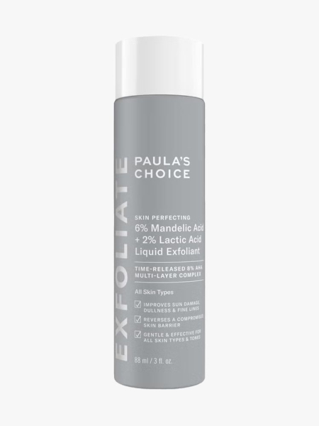 Paula's Choice 6% Mandelic Acid + 2% Lactic Acid AHA Liquid Exfoliant in branded component on a light gray background